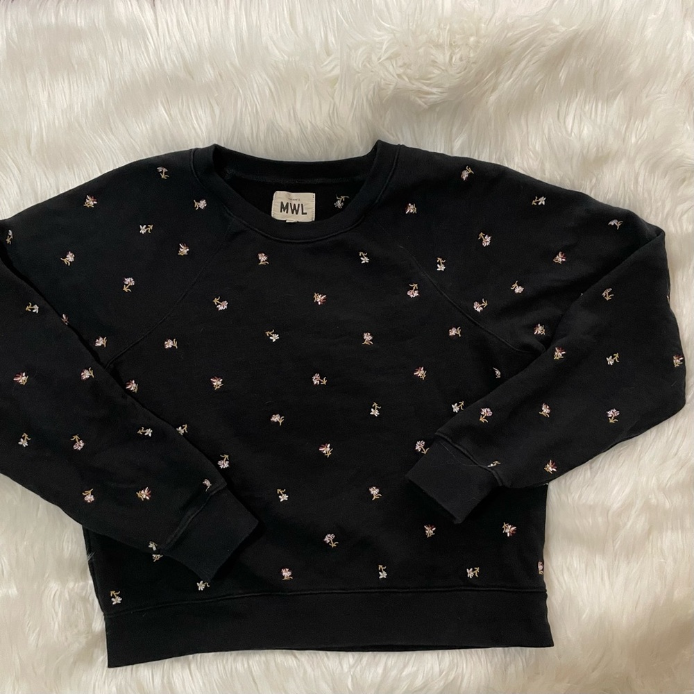 Madewell MWL sweatshirt medium black with embroidered flowers